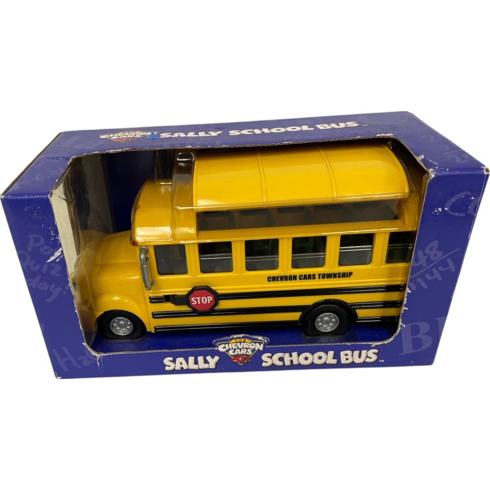 2001The Chevron Cars Sally School Bus Plastic Yellow Collectible Model Car NEW